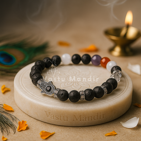 Crystal Bracelet 8mm with Lava Stone & Hamsa, Vastu Remedy for Fertility & Pregnancy