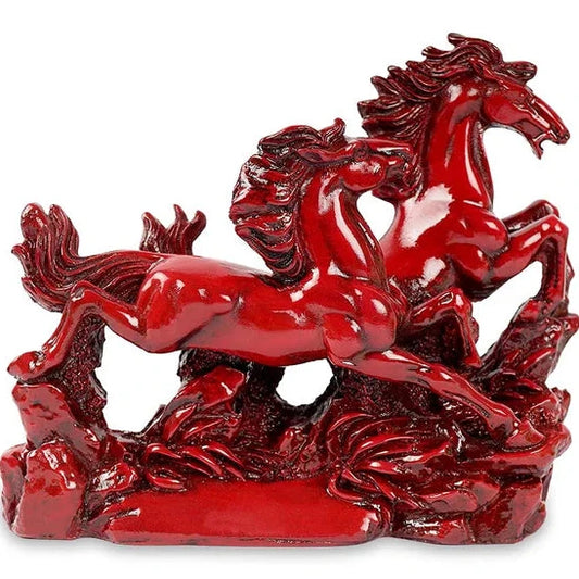 vastu mandir red horses, red color horse for table showpiece, Two running horse for home and office, home decoration and showpiece