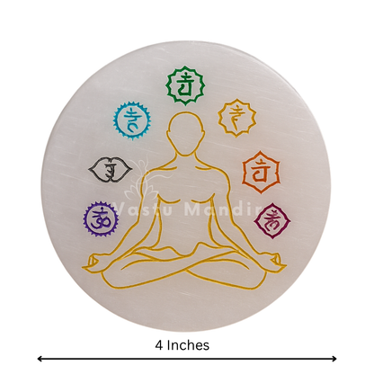 Premium 4-Inch Round 7 Chakra Selenite Plate for Expanded Energy Flow, Spiritual Wholeness, and Full Alignment | High-Impact Vastu Charger By Vastu Mandir
