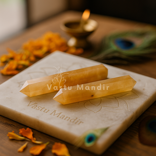 Natural Yellow Rutile Crystal Pencil – Bright Vastu Remedy for Clarity & Vitality | Vastu Mandir
