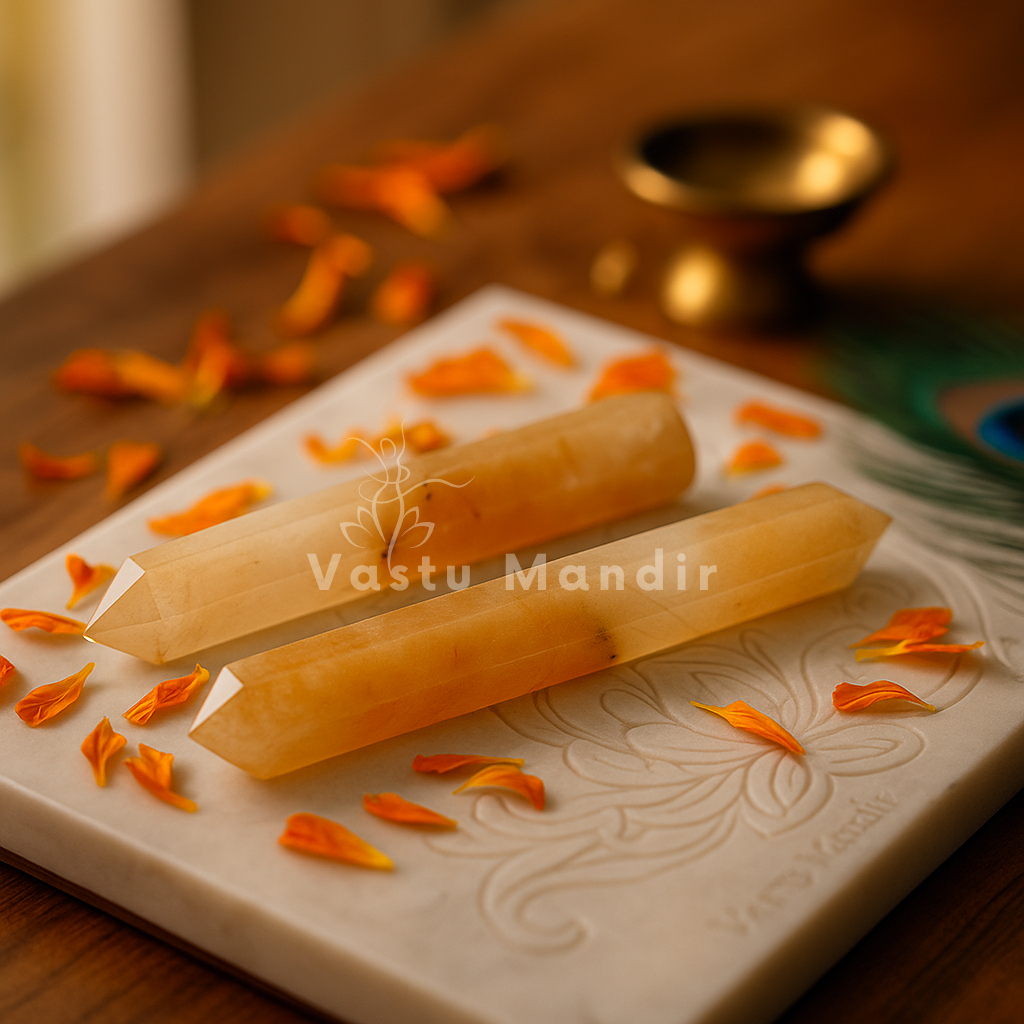 Natural Yellow Rutile Crystal Pencil – Bright Vastu Remedy for Clarity & Vitality | Vastu Mandir