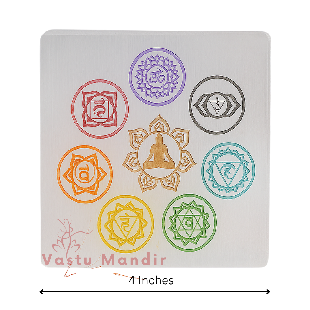Premium 4-Inch Square 7 Chakra Selenite Plate for Grounded Alignment, Major Vastu Stability, and Full Energy Balancing | High-Impact Crystal Charger By Vastu Mandir