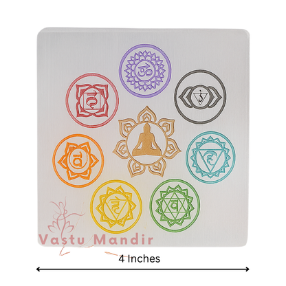 Premium 4-Inch Square 7 Chakra Selenite Plate for Grounded Alignment, Major Vastu Stability, and Full Energy Balancing | High-Impact Crystal Charger By Vastu Mandir