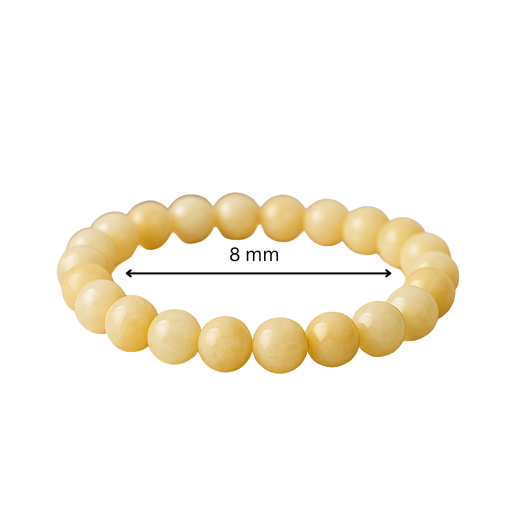Beaded bracelet with a measurement label indicating 8 mm beads on a white background