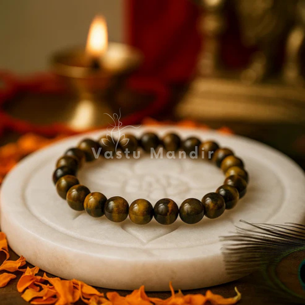 Natural Tiger Eye Bracelet 8mm Beads for Vastu Remedy, Solar Plexus Chakra & Protection