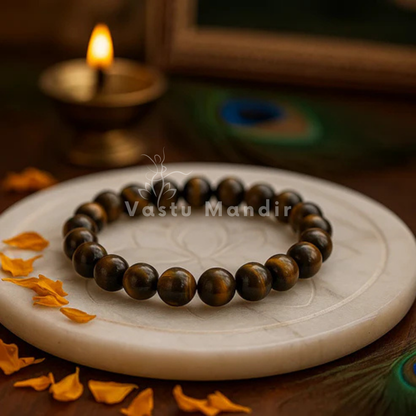 Natural Tiger Eye Bracelet 8mm Beads for Vastu Remedy, Solar Plexus Chakra & Protection