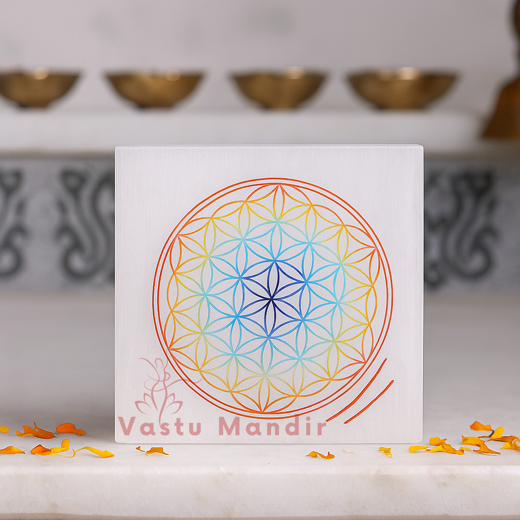 Premium 4-Inch Colored Mandala Selenite Plate for Deep Meditation Focus, Spiritual Purity, and Cosmic Order Vastu | High-Frequency Charger By Vastu Mandir