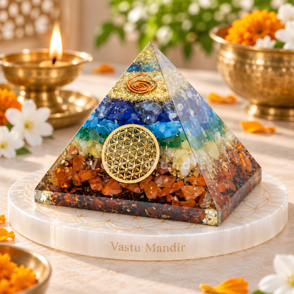 7 Chakra Yantra Pyramid Vastu Remedy for Aura Cleansing, Life Force Harmony and Chakra Alignment for Meditation, Healing and Spiritual Balance | 8 cm | 120 g
