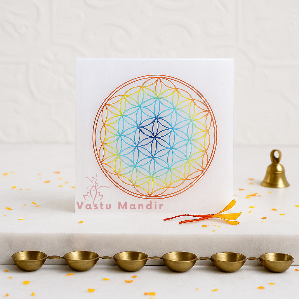 Premium 4-Inch Colored Mandala Selenite Plate for Deep Meditation Focus, Spiritual Purity, and Cosmic Order Vastu | High-Frequency Charger By Vastu Mandir