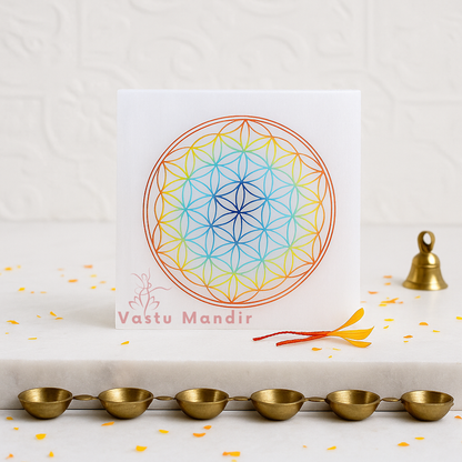 Premium 4-Inch Colored Mandala Selenite Plate for Deep Meditation Focus, Spiritual Purity, and Cosmic Order Vastu | High-Frequency Charger By Vastu Mandir