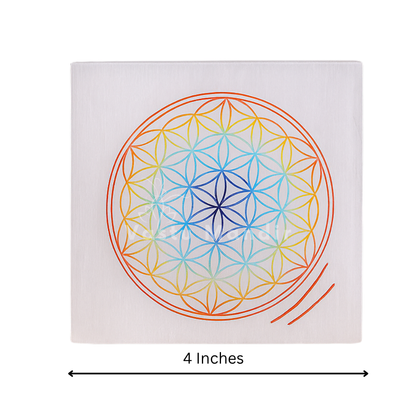 Premium 4-Inch Colored Mandala Selenite Plate for Deep Meditation Focus, Spiritual Purity, and Cosmic Order Vastu | High-Frequency Charger By Vastu Mandir