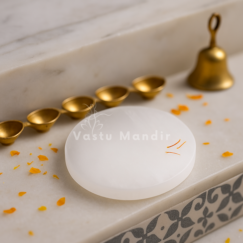 Premium 4-Inch Plain Round Selenite Charging Plate for Maximum Cleansing, Aura Purification, and Unfiltered Energy Flow | Essential Vastu Purity Base By Vastu Mandir