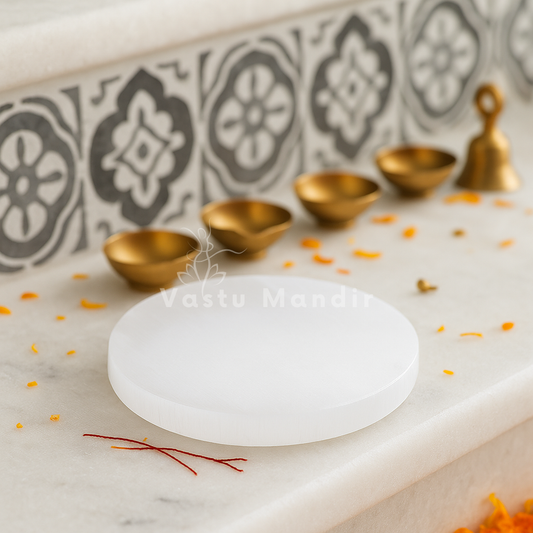 Premium 4-Inch Plain Round Selenite Charging Plate for Maximum Cleansing, Aura Purification, and Unfiltered Energy Flow | Essential Vastu Purity Base By Vastu Mandir