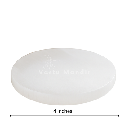 Premium 4-Inch Plain Round Selenite Charging Plate for Maximum Cleansing, Aura Purification, and Unfiltered Energy Flow | Essential Vastu Purity Base By Vastu Mandir