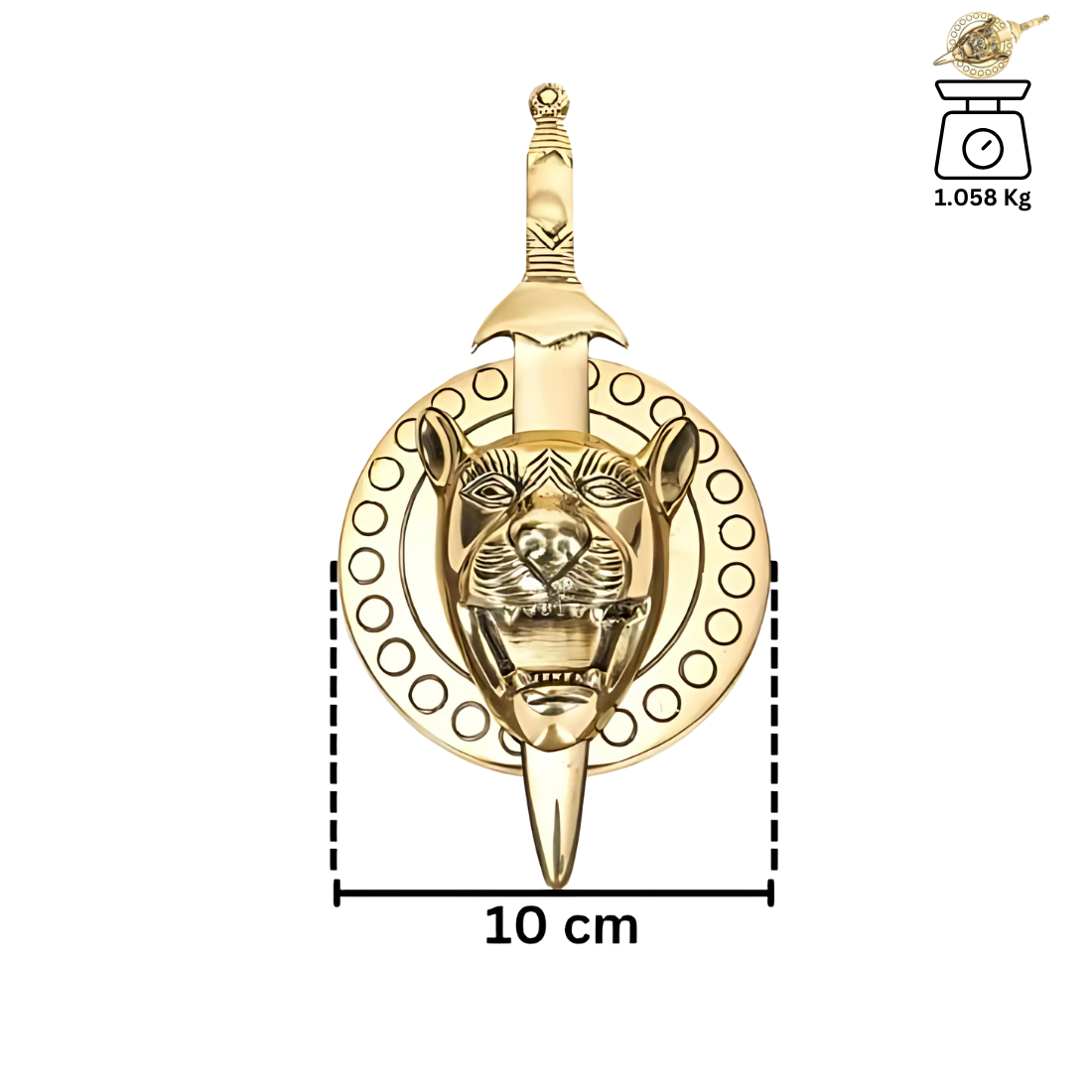 Premium Lion With Talwar 100% Pure Brass Statue Idol Decorative Showpiece for Home, Office and Gifting by Vastu Mandir