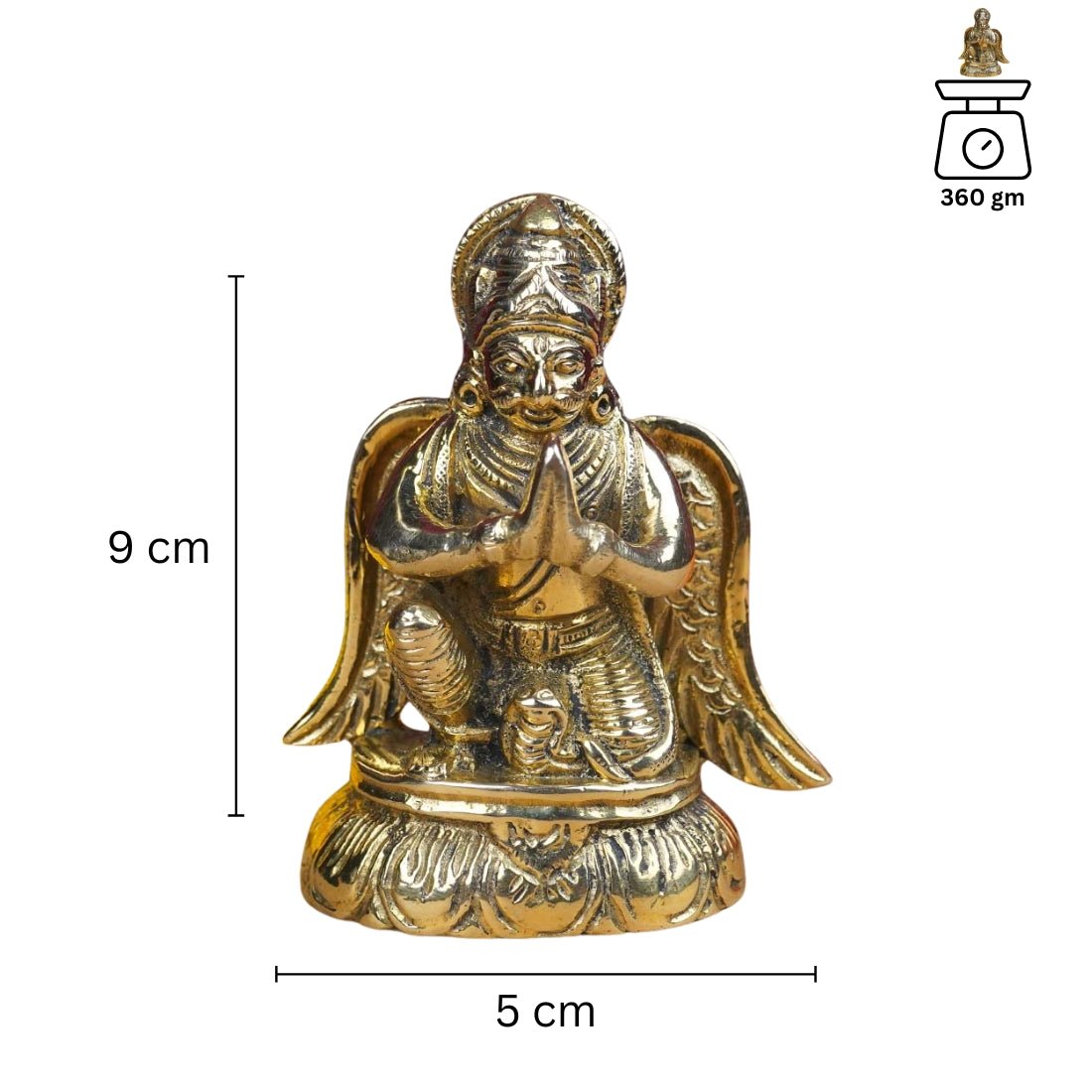 Brass Lord Garud Dev Ji Idol Vastu Remedy for Protection, Strength and Divine Authority for Home Temple, Office and Spiritual Decor | 9 cm | 360 g