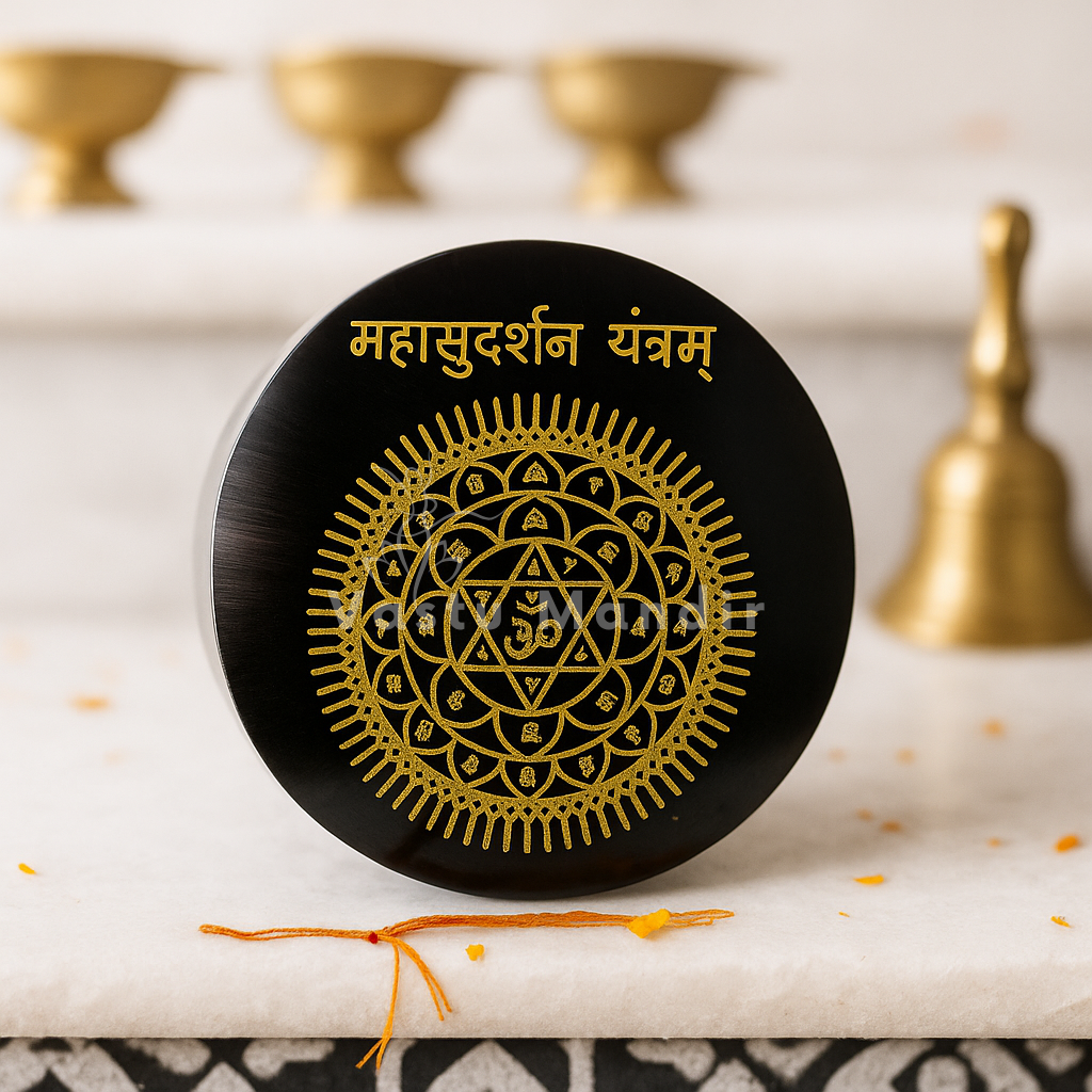 Sacred Mahasudarshan Yantra Selenite Plate (4-Inch) – Cutting Negative Vastu Energy, Removing Obstacles, and Continuous Purification | Essential Protection Tool