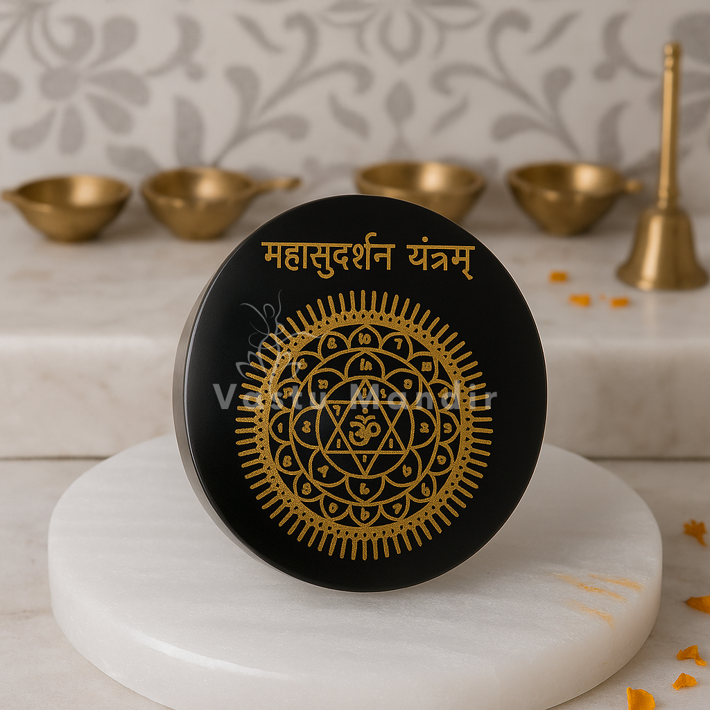 Sacred Mahasudarshan Yantra Selenite Plate (4-Inch) – Cutting Negative Vastu Energy, Removing Obstacles, and Continuous Purification | Essential Protection Tool