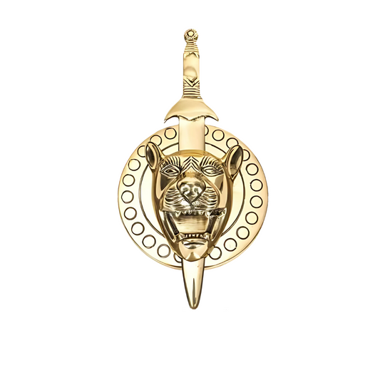 Premium Lion With Talwar 100% Pure Brass Statue Idol Decorative Showpiece for Home, Office and Gifting by Vastu Mandir