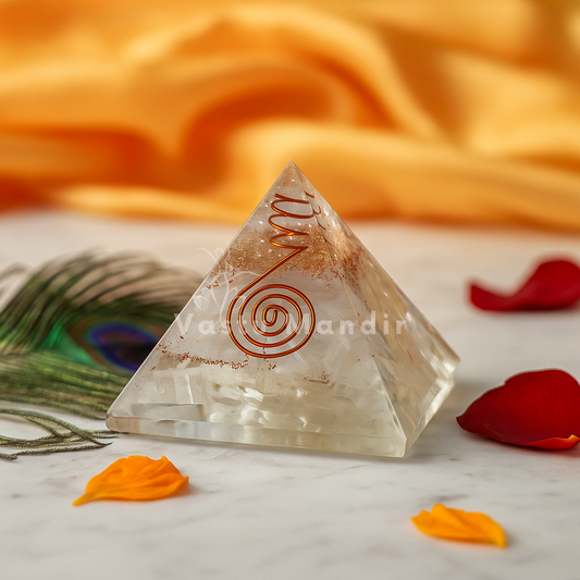 Natural Selenite Orgone Pyramid For Energy Cleansing | Real Selenite / White Agate Orgonite Pyramid By Vastu Mandir