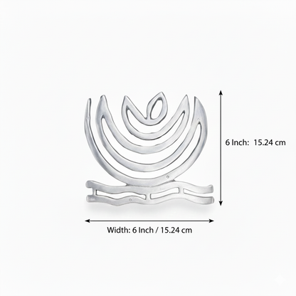 Aluminium Vastu Helix with measurements on a white background
