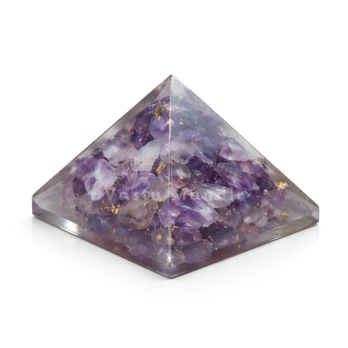 Amethyst Orgone Pyramid, amethyst crystal – detail view of the base and layered construction