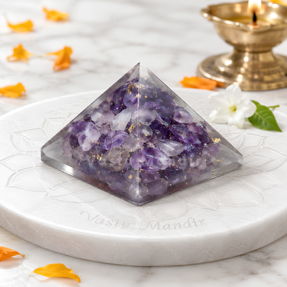 Amethyst Orgone Pyramid, amethyst crystal – main product view showing the complete pyramid