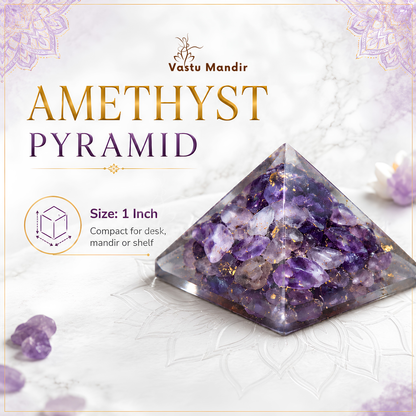 Amethyst Orgone Pyramid, amethyst crystal – front-right angled view showing the opposite side