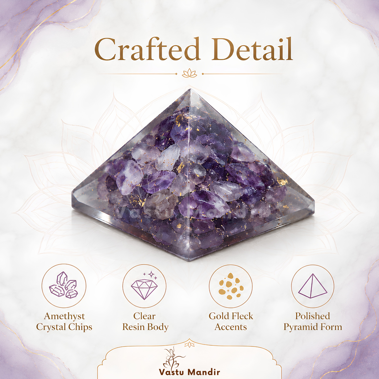 Amethyst Orgone Pyramid, amethyst crystal – close-up showing the surface finish and edges