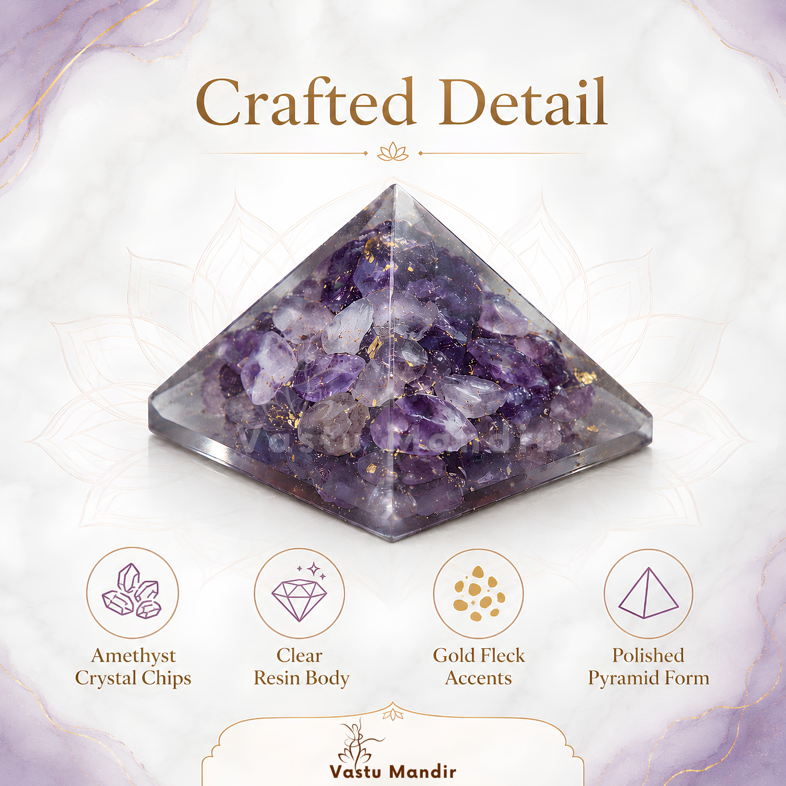 Amethyst Orgone Pyramid, amethyst crystal – close-up showing the surface finish and edges