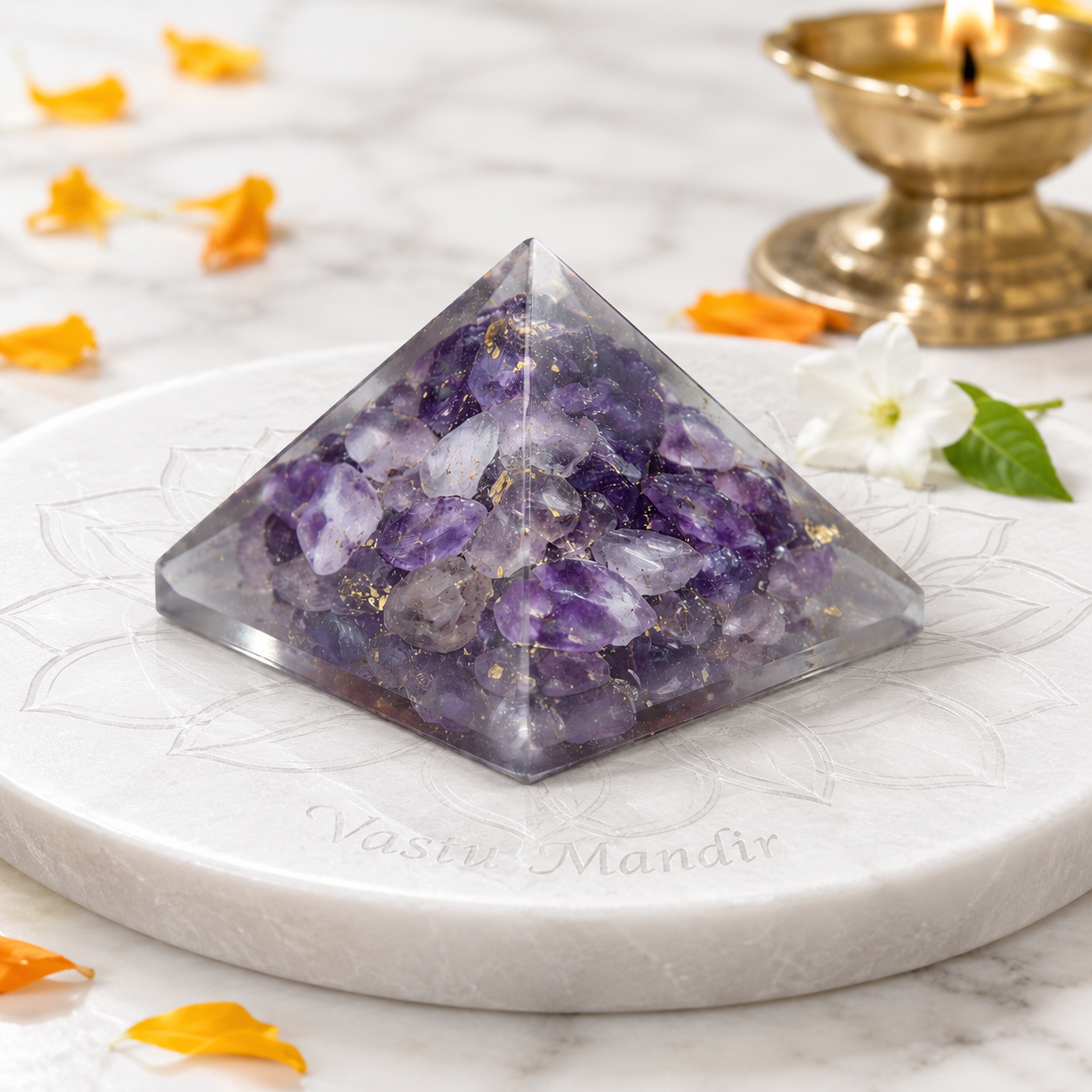 Amethyst Orgone Pyramid | Vastu Remedy for Stress Relief, Deep Sleep & Meditation Focus | 1 Inch | 20 g