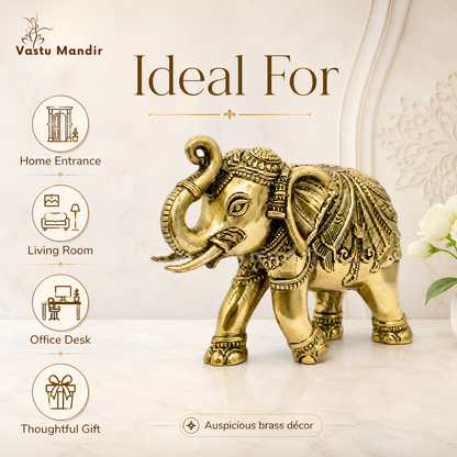 Royal Elephant Brass Figurine | Vastu Remedy for Strength, Stability & Good Fortune | 4 Inch | 190 g
