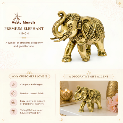 Royal Elephant Brass Figurine | Vastu Remedy for Strength, Stability & Good Fortune | 4 Inch | 190 g