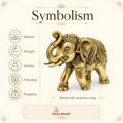 Royal Elephant Brass Figurine | Vastu Remedy for Strength, Stability & Good Fortune | 4 Inch | 190 g