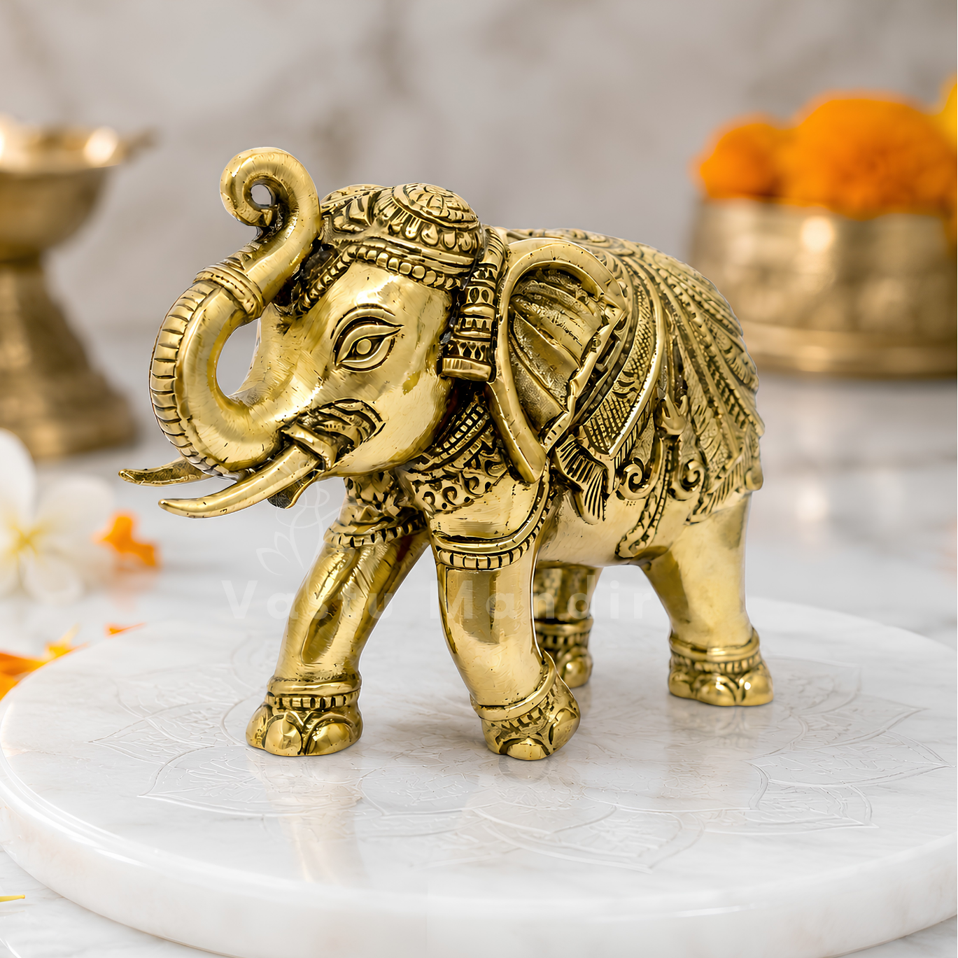 Royal Elephant Brass Figurine | Vastu Remedy for Strength, Stability & Good Fortune | 4 Inch | 190 g
