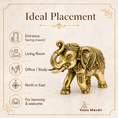 Royal Elephant Brass Figurine | Vastu Remedy for Strength, Stability & Good Fortune | 4 Inch | 190 g