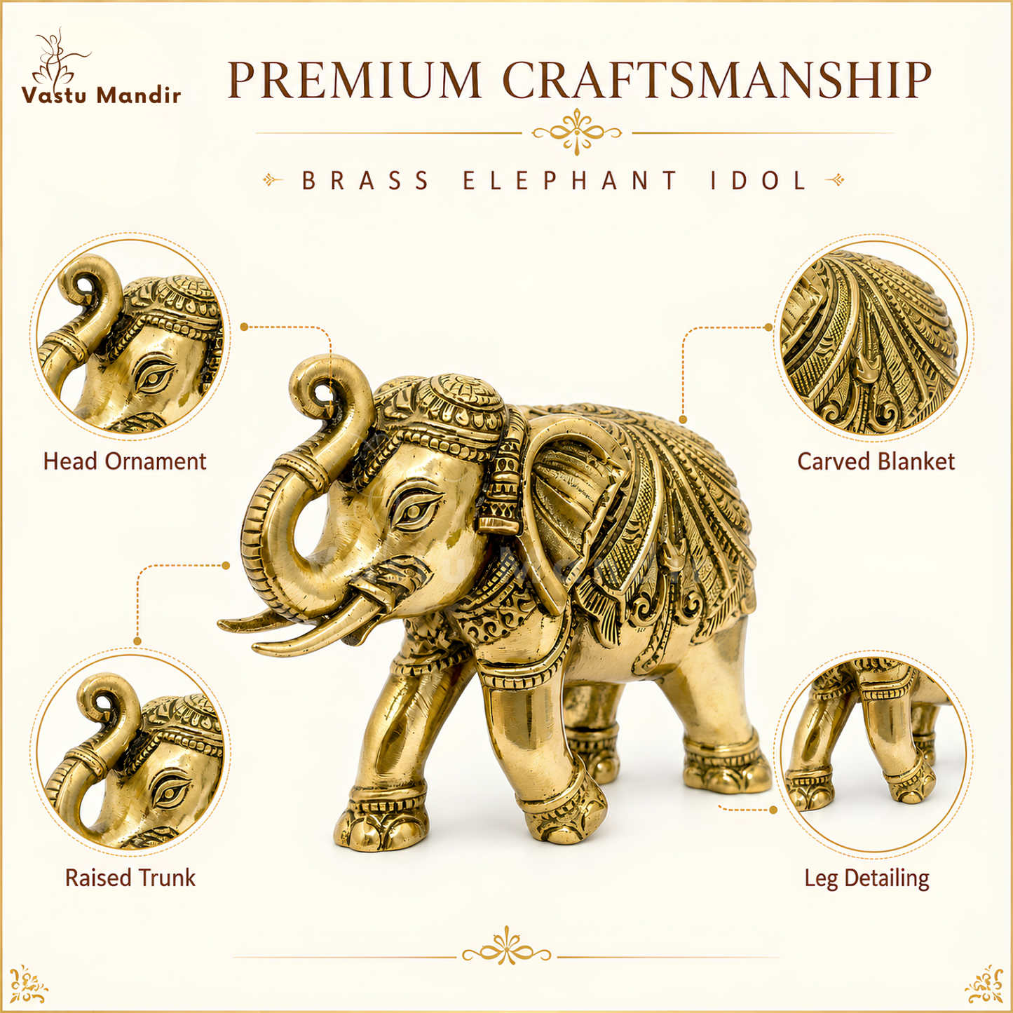 Royal Elephant Brass Figurine | Vastu Remedy for Strength, Stability & Good Fortune | 4 Inch | 190 g