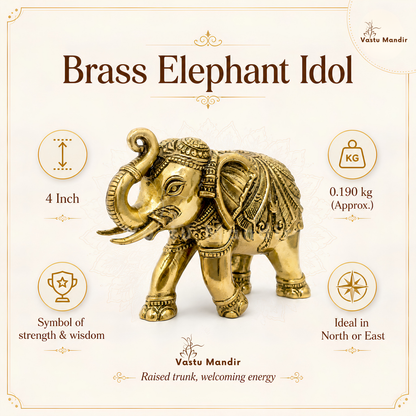 Royal Elephant Brass Figurine | Vastu Remedy for Strength, Stability & Good Fortune | 4 Inch | 190 g