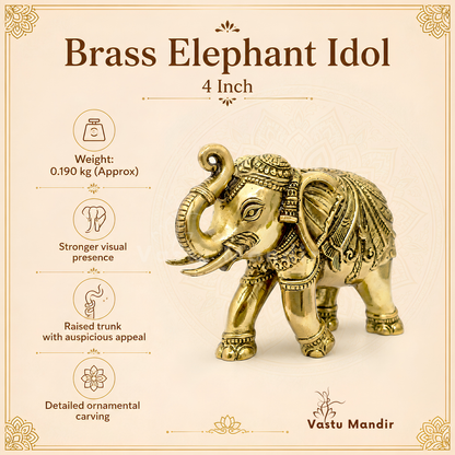 Royal Elephant Brass Figurine | Vastu Remedy for Strength, Stability & Good Fortune | 4 Inch | 190 g