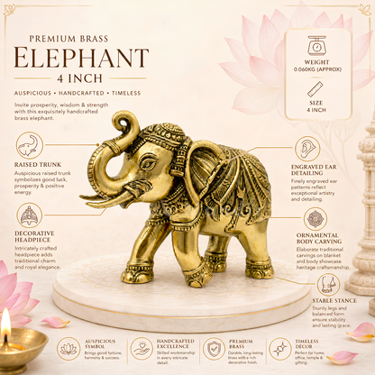 Royal Elephant Brass Figurine | Vastu Remedy for Strength, Stability & Good Fortune | 4 Inch | 190 g