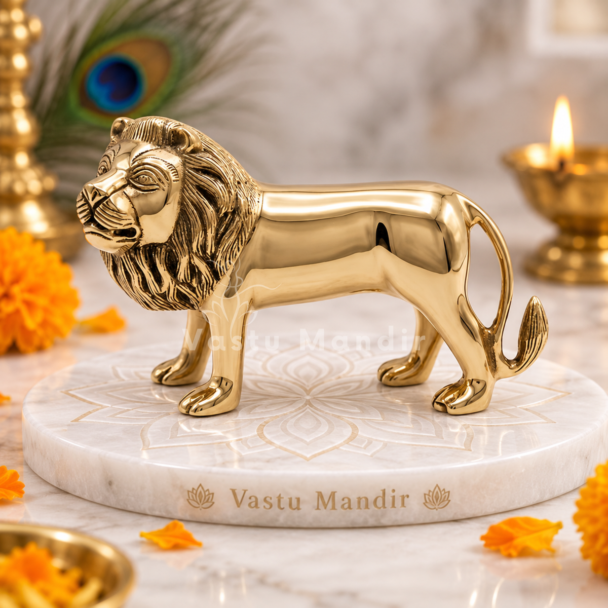 Brass Lion Idol Statue for Home, Office, Vastu Remedy & Decorative Showpiece | 22 × 15 cm | 2.300 kg