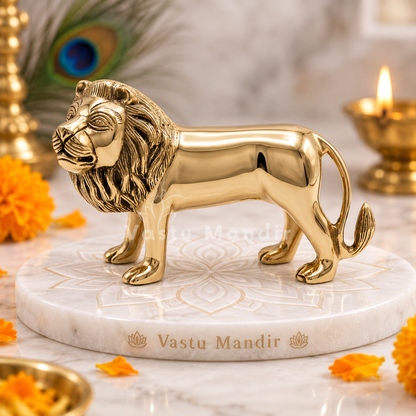 Brass Lion Idol Statue for Home, Office, Vastu Remedy & Decorative Showpiece | 22 × 15 cm | 2.300 kg