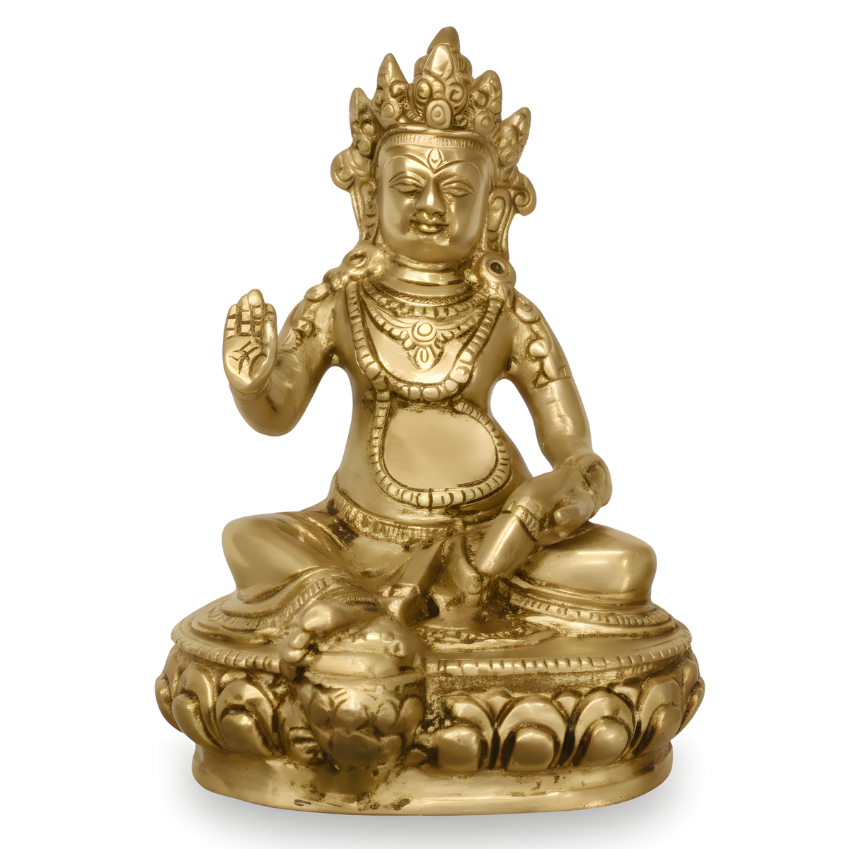 Big Kuber Ji brass idol front view isolated on white background