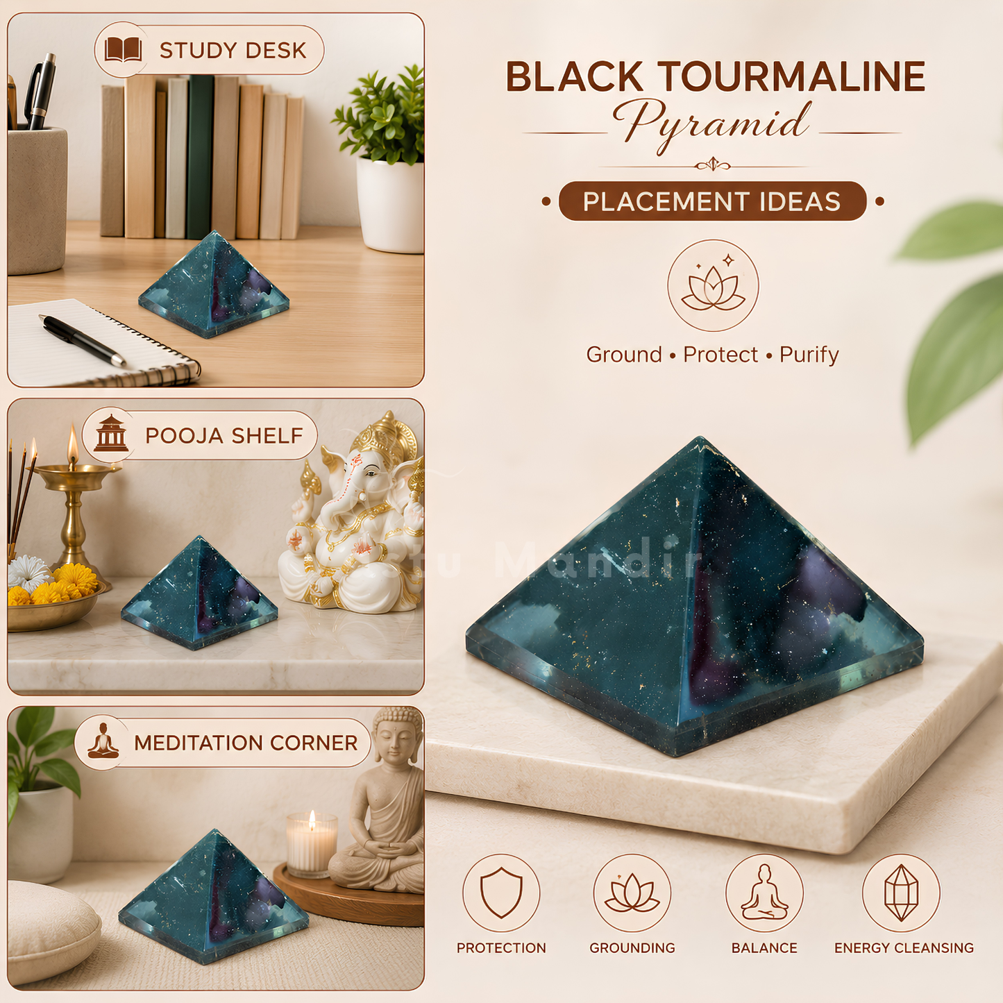 Black Tourmaline Orgone Pyramid | Vastu Remedy for Protection, Grounding & EMF Shielding | 1 Inch | 20 g