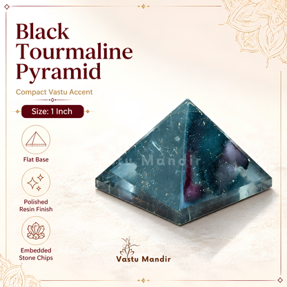 Black Tourmaline Orgone Pyramid | Vastu Remedy for Protection, Grounding & EMF Shielding | 1 Inch | 20 g