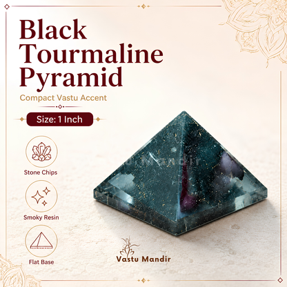 Black Tourmaline Orgone Pyramid | Vastu Remedy for Protection, Grounding & EMF Shielding | 1 Inch | 20 g