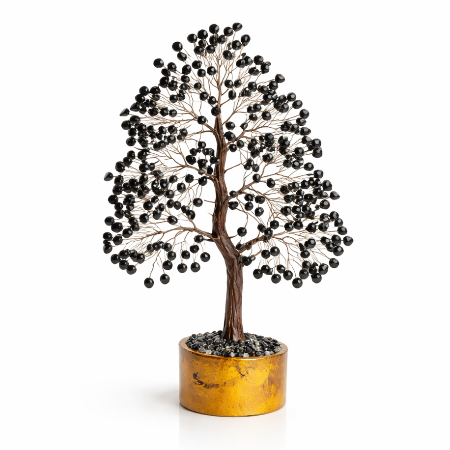 Black Tourmaline Crystal Tree – Vastu Remedy for Energy Protection | Entrance Purification | 300 Beads | 10 Inch
