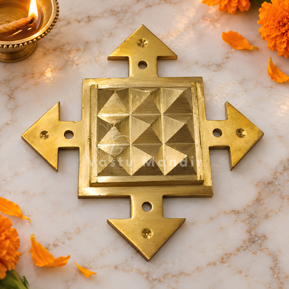 Brass Arrow Pyramid Plate – Vastu Remedy for South Direction Correction | Energy Flow Support | 4 x 4 Inch | ~350 g