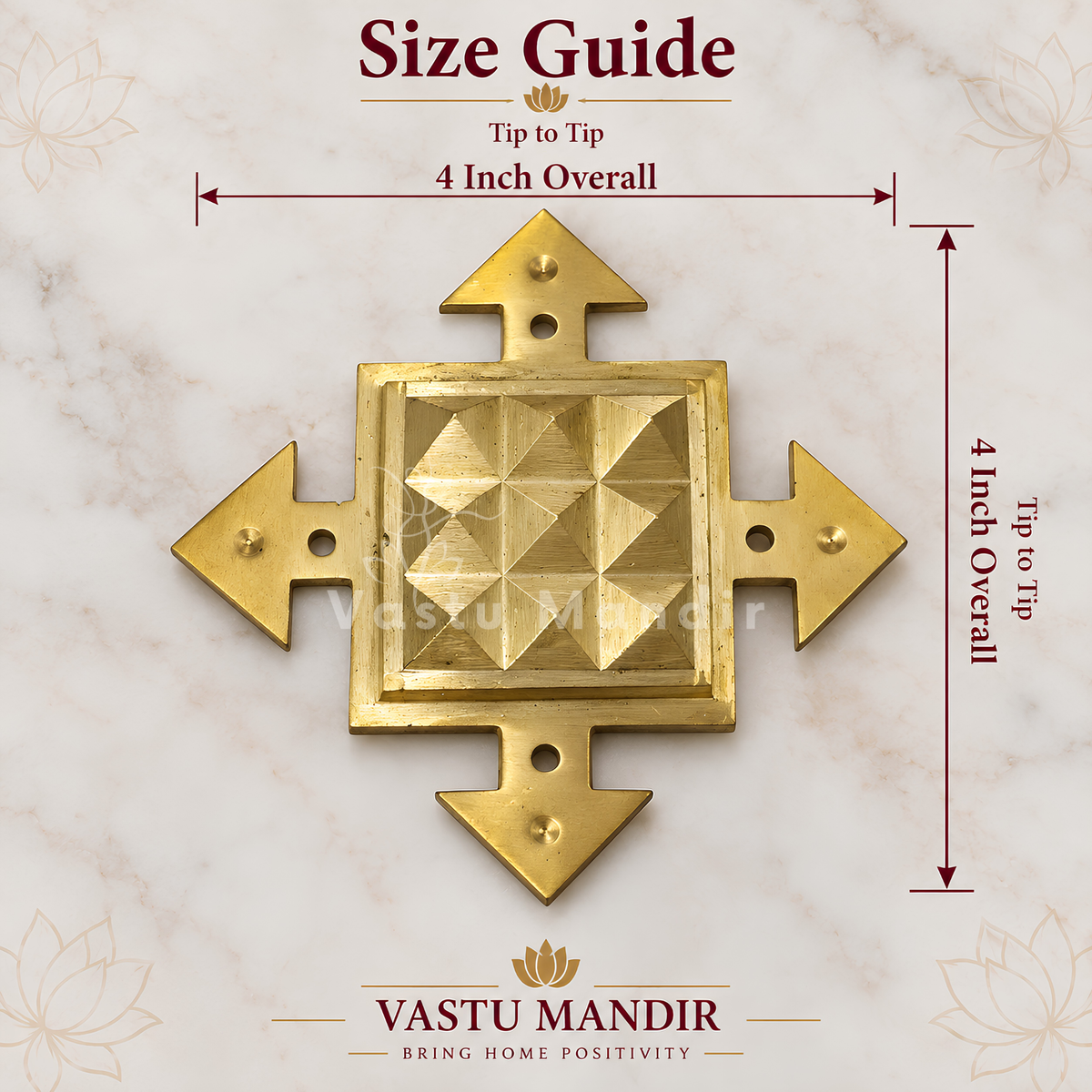 Brass Arrow Pyramid Plate – Vastu Remedy for South Direction Correction | Energy Flow Support | 4 x 4 Inch | ~350 g