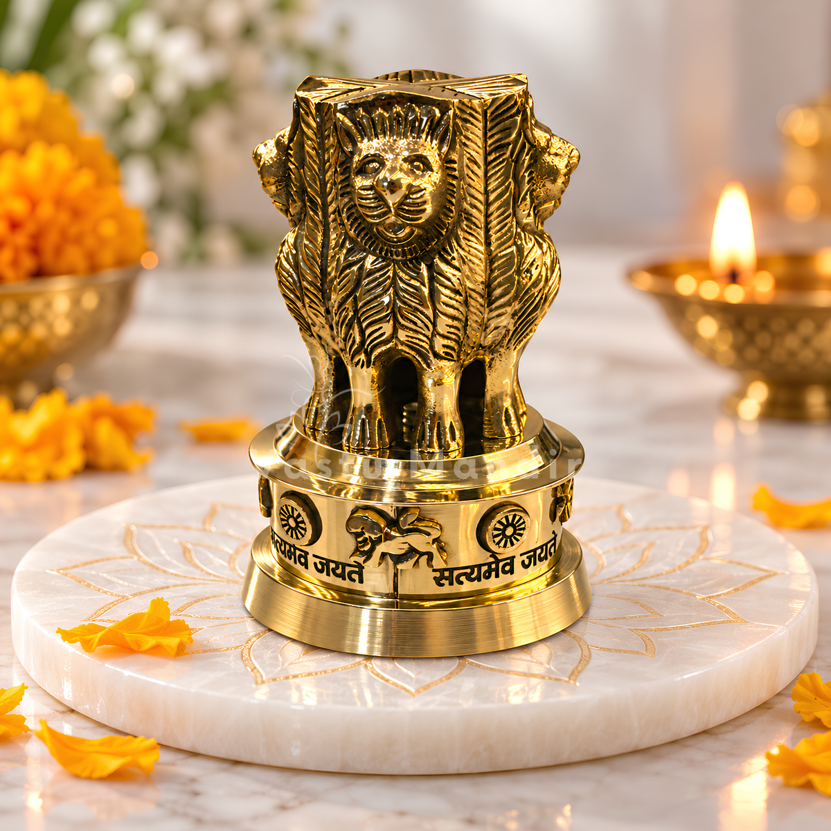Brass Ashoka Stambh Idol Vastu Remedy for Authority, Recognition and Government Support for Home, Office Desk and Institutional Spaces | 3 - 7 inch |